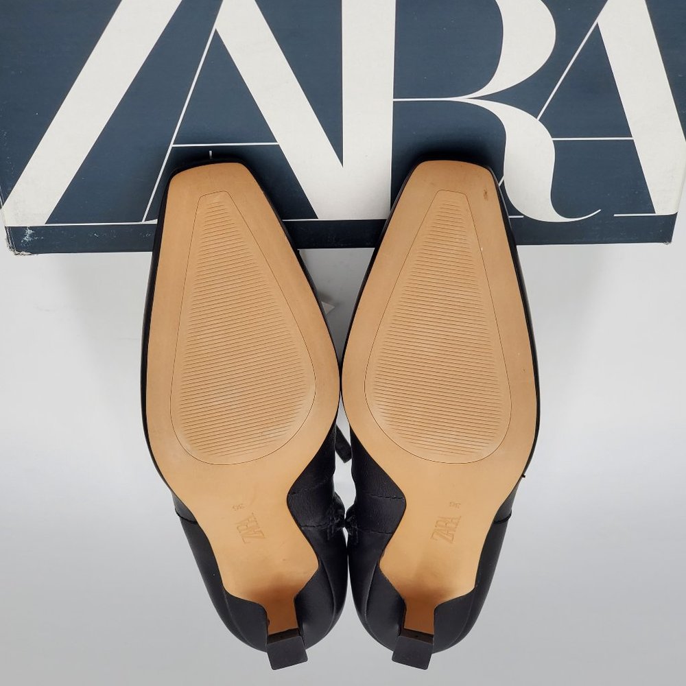 Zara Black Leather Kitten Heel Booties - NWT - Picture 12 of 16